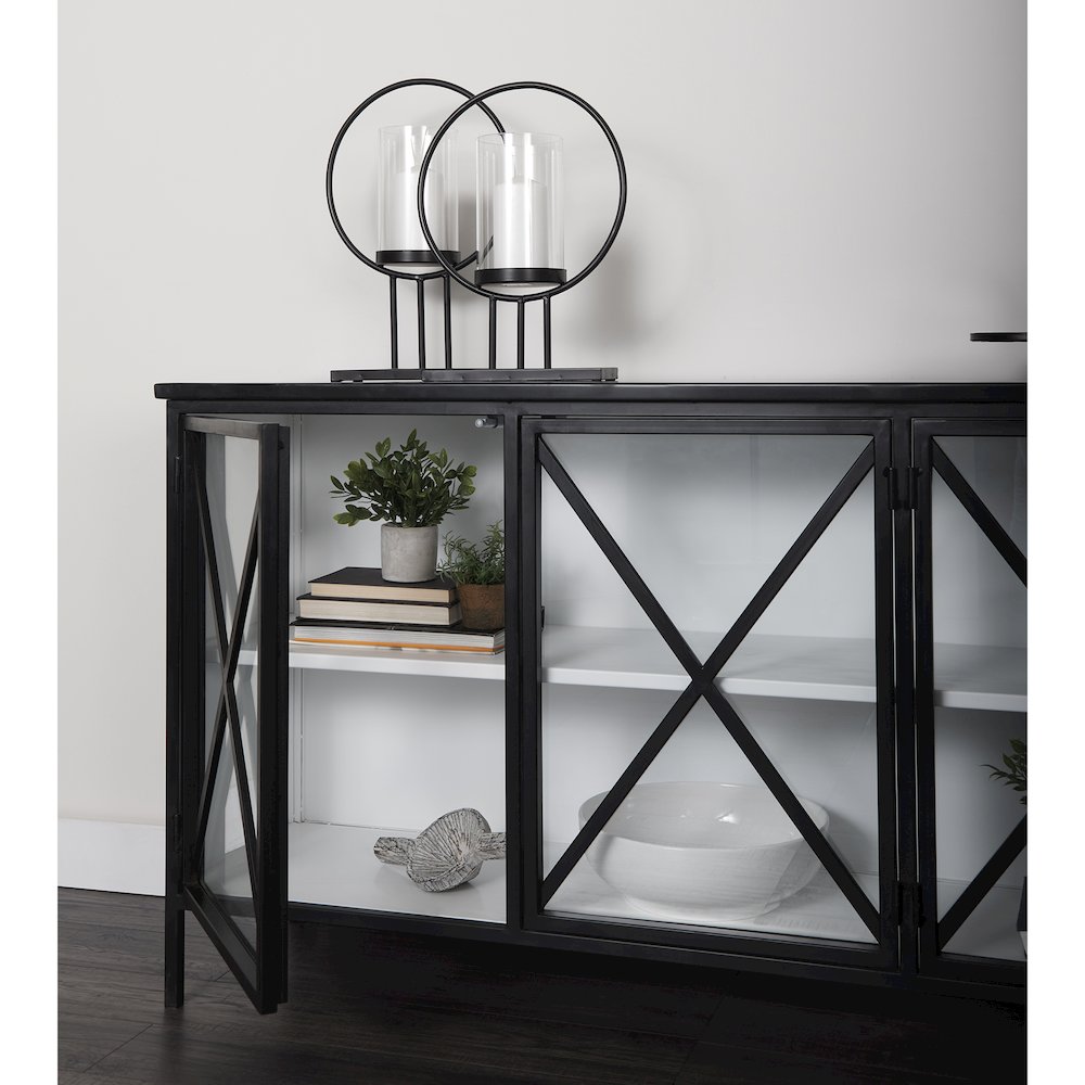 Aurelia 79.0L x 16.0W x 33.0H Black and White Metal Four Door Glass Cabinet. Picture 6