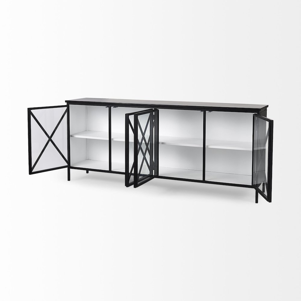 Aurelia 79.0L x 16.0W x 33.0H Black and White Metal Four Door Glass Cabinet. Picture 10