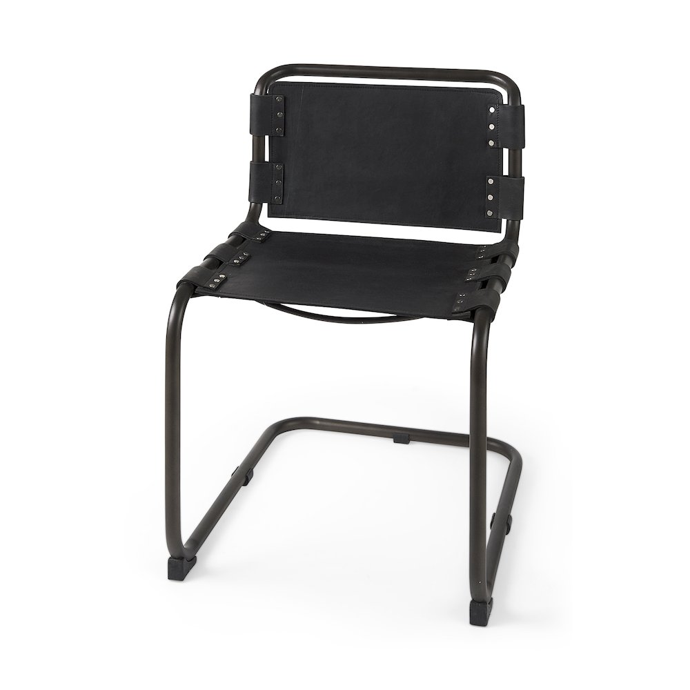 33" Total Height Black Leather Iron Frame Dining Chair. Picture 1