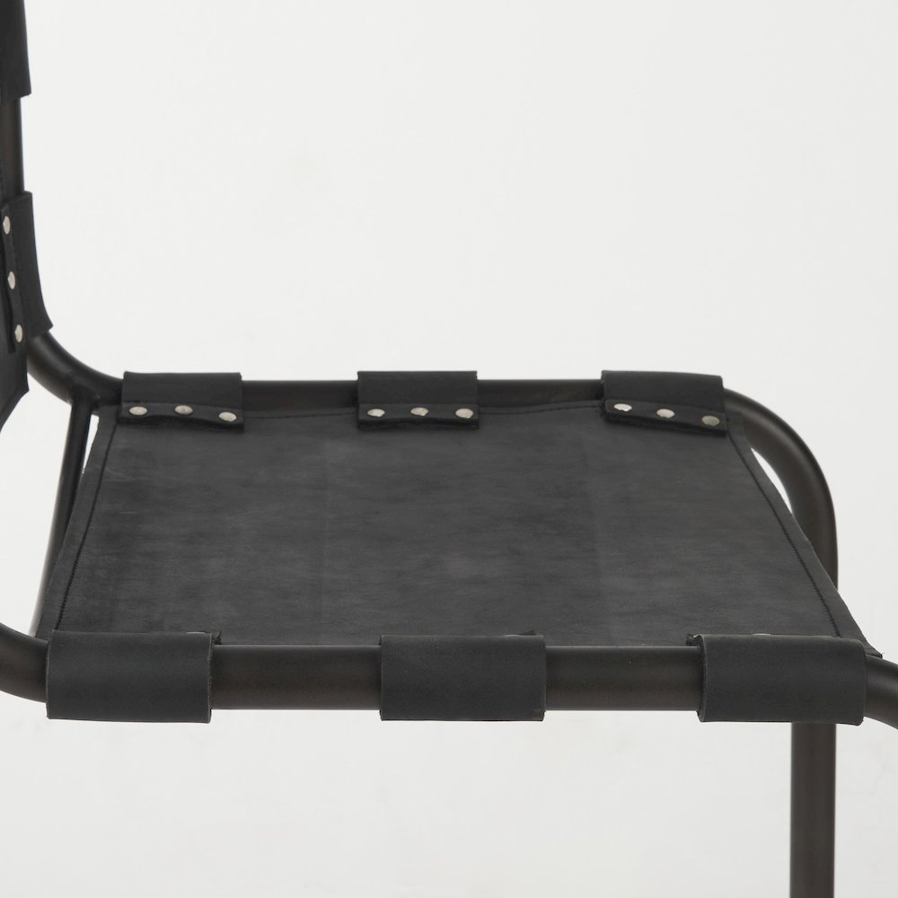 33" Total Height Black Leather Iron Frame Dining Chair. Picture 3