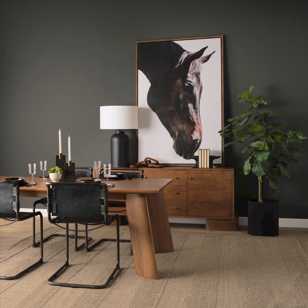33" Total Height Black Leather Iron Frame Dining Chair. Picture 6