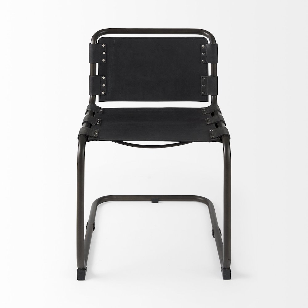 33" Total Height Black Leather Iron Frame Dining Chair. Picture 9