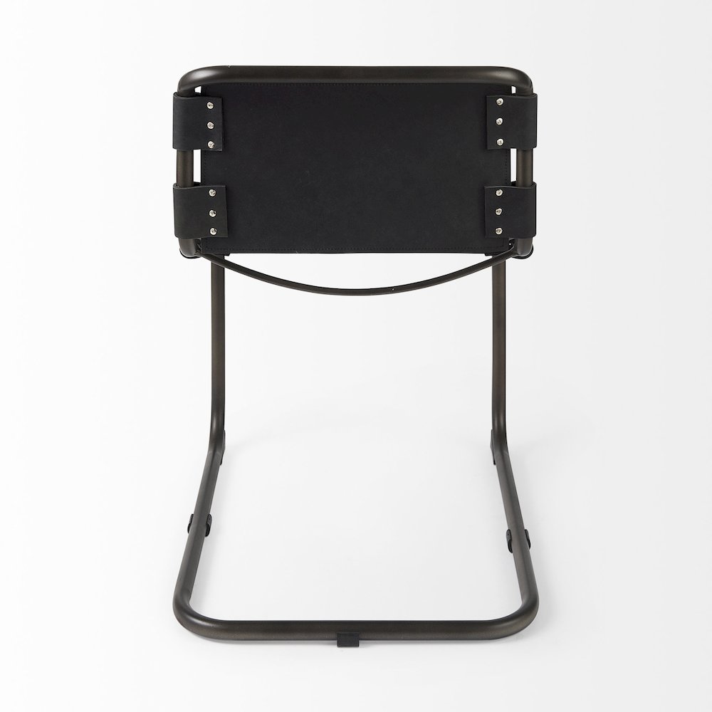 33" Total Height Black Leather Iron Frame Dining Chair. Picture 11