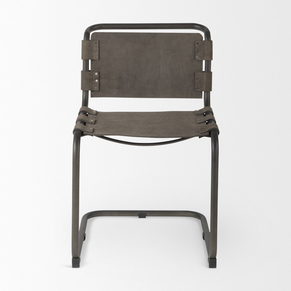 33" Total Height Brown/Gray Suede Iron Frame Dining Chair. Picture 5