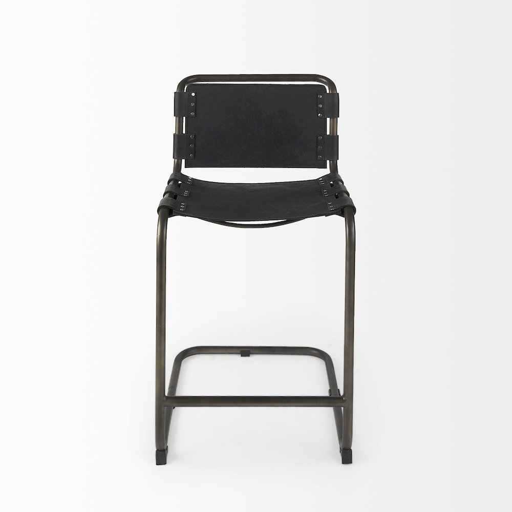 21L X 25W X 38H Black Leather Iron Frame Counter Stool. Picture 5