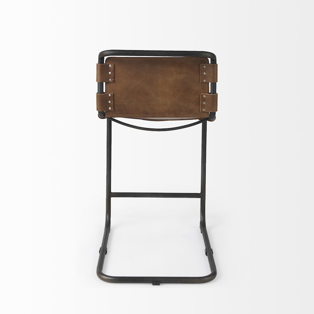 20.5 X 24.75 X 39 Medium Brown Leather Iron Frame Counter Stool. Picture 7