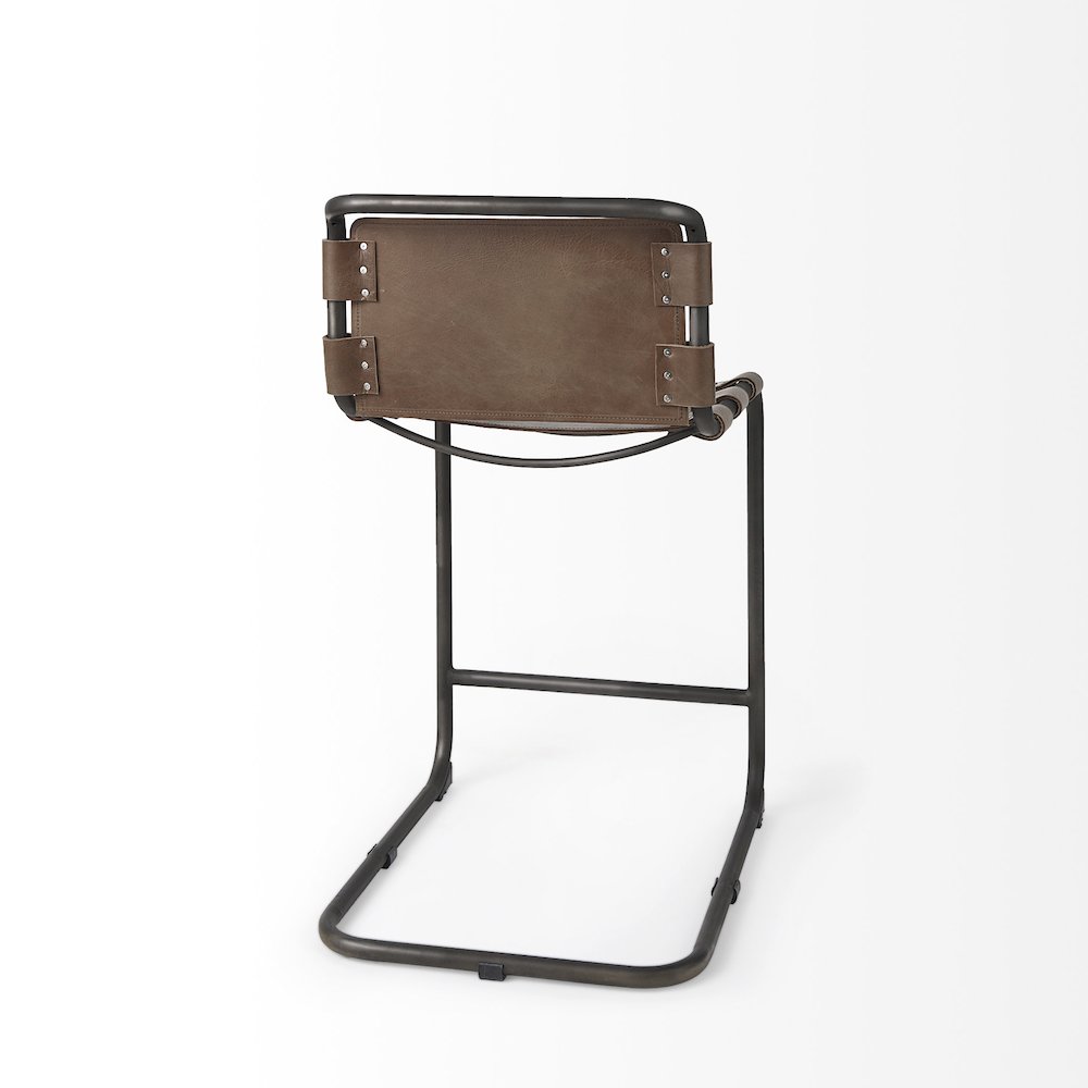 20.5 X 24.75 X 39 Medium Brown Leather Iron Frame Counter Stool. Picture 8