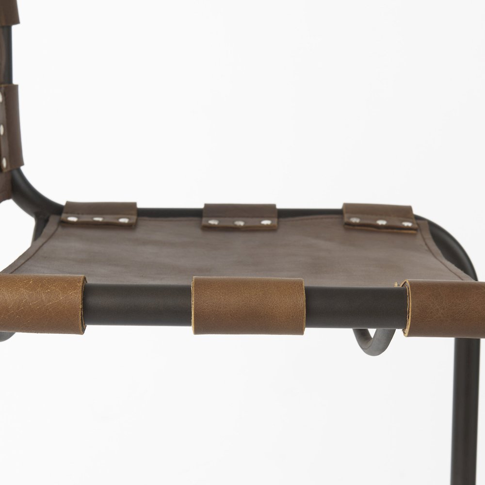 20.5 X 24.75 X 39 Medium Brown Leather Iron Frame Counter Stool. Picture 11
