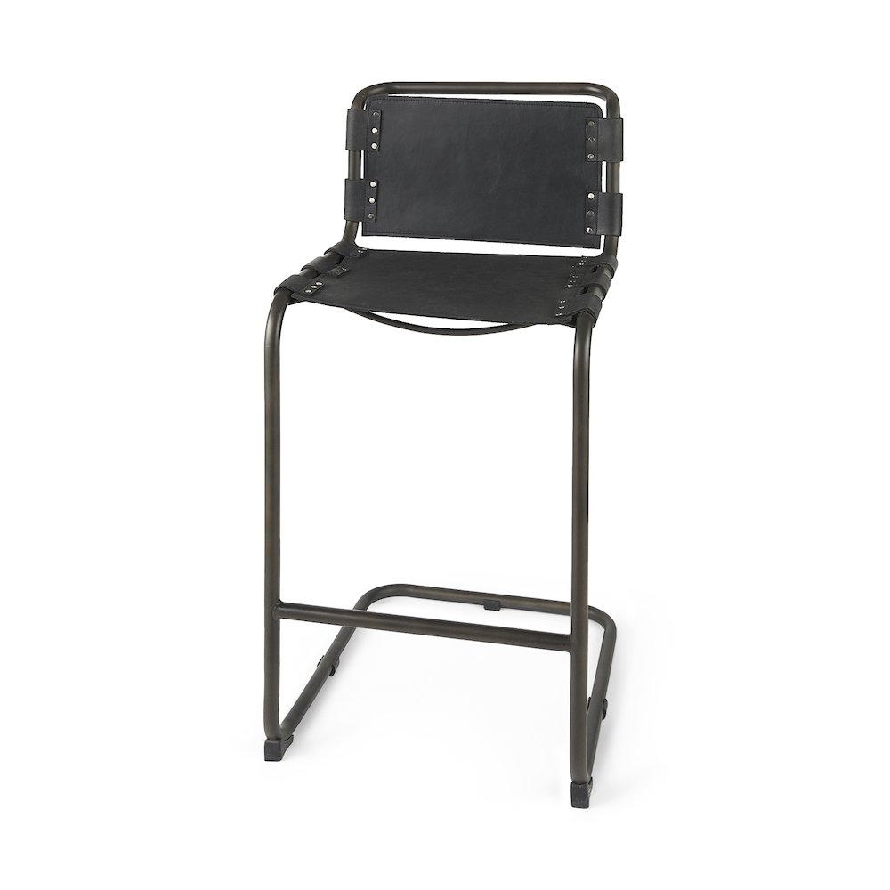 43" Total Height Black Leather Iron Frame Bar Stool. Picture 1
