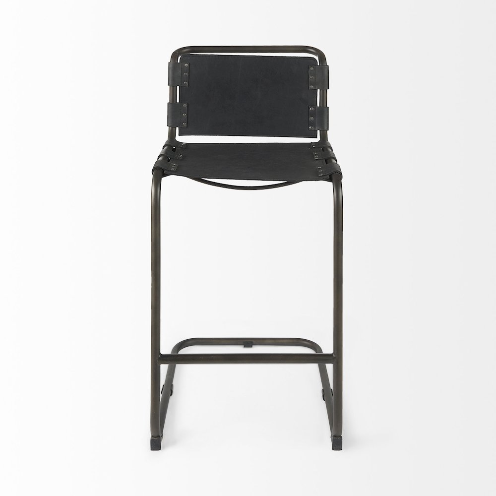 43" Total Height Black Leather Iron Frame Bar Stool. Picture 5