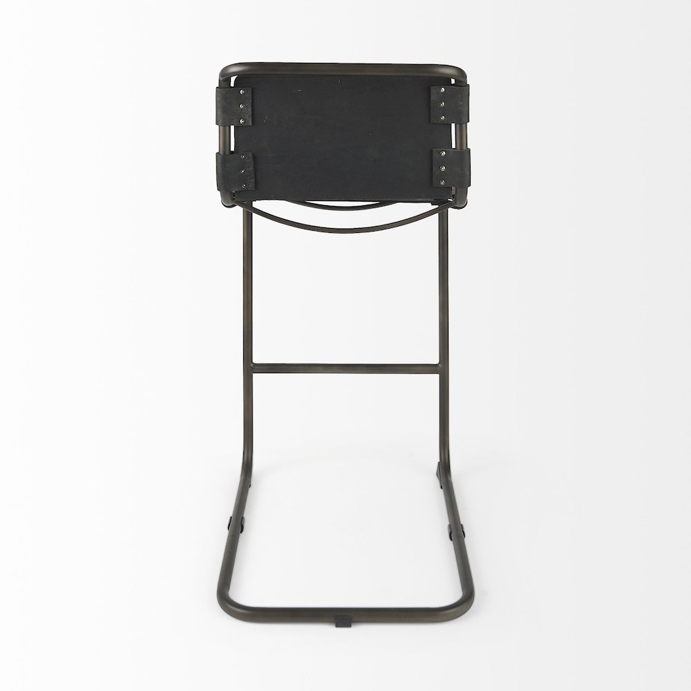 43" Total Height Black Leather Iron Frame Bar Stool. Picture 7