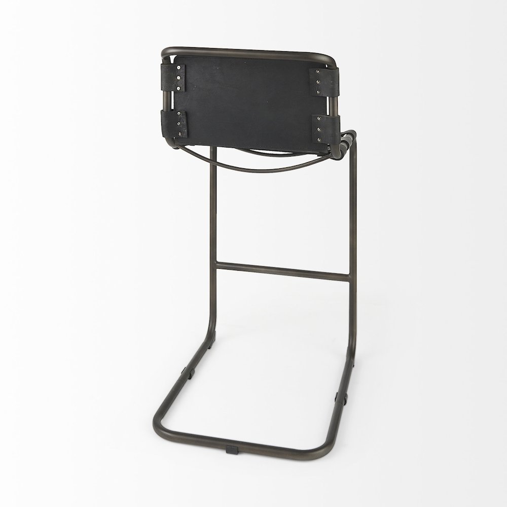 43" Total Height Black Leather Iron Frame Bar Stool. Picture 8