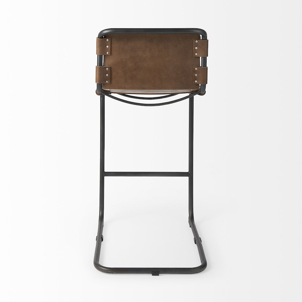 43" Total Height Medium Brown Leather Iron Frame Bar Stool. Picture 7