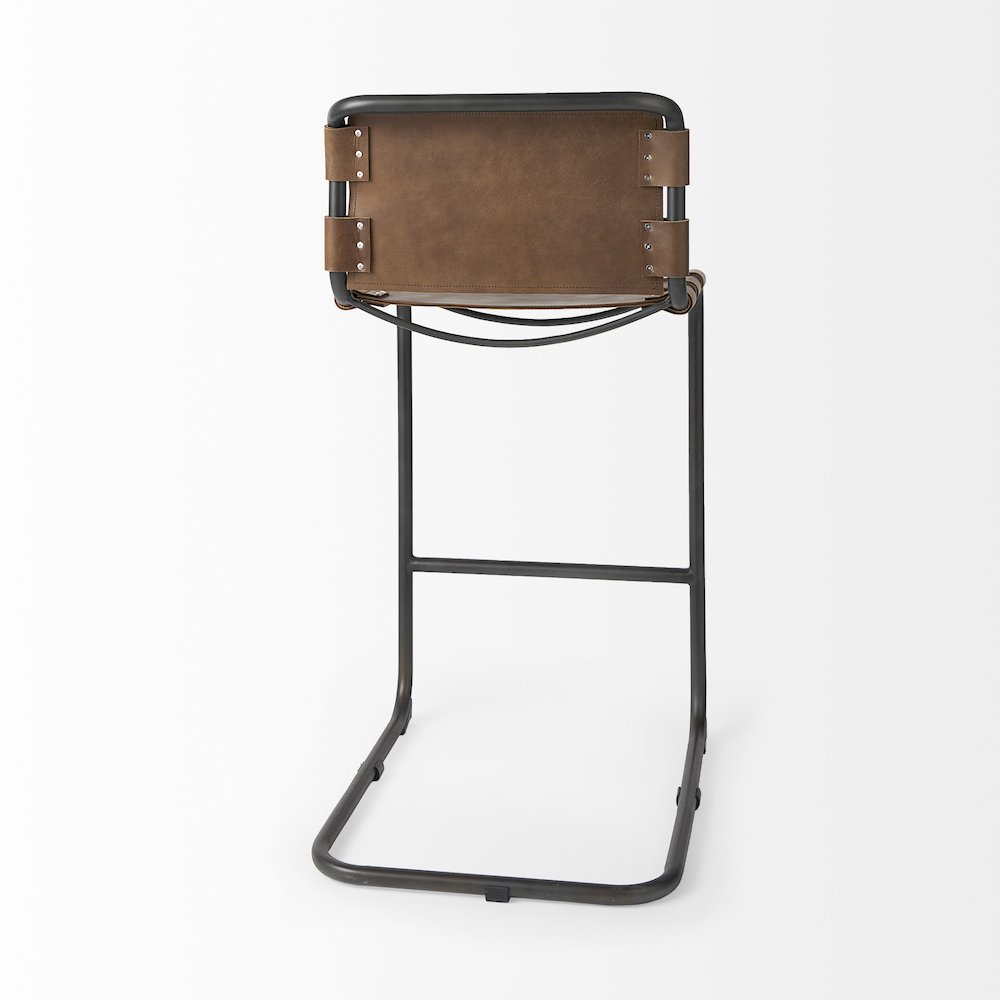 43" Total Height Medium Brown Leather Iron Frame Bar Stool. Picture 8
