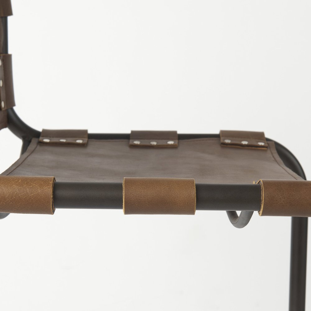 43" Total Height Medium Brown Leather Iron Frame Bar Stool. Picture 11