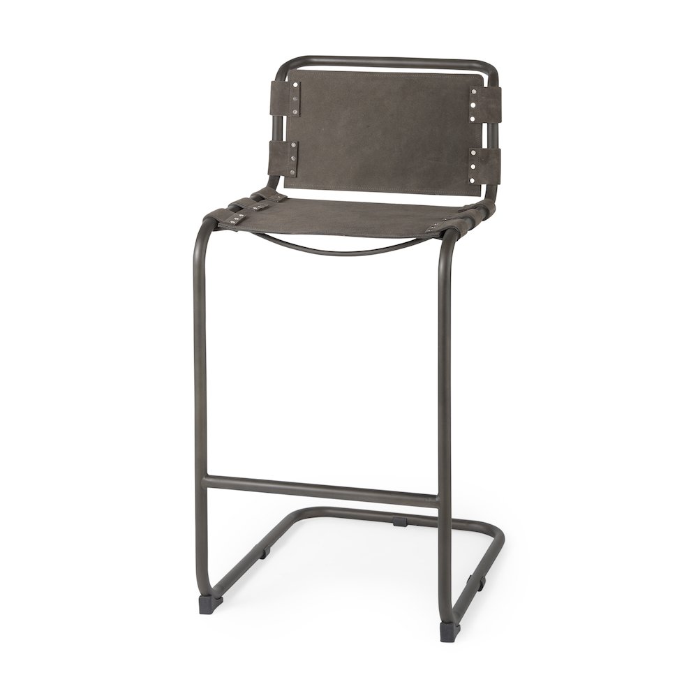 43" Total Height Brown/Gray Suede Iron Frame Bar Stool. Picture 1
