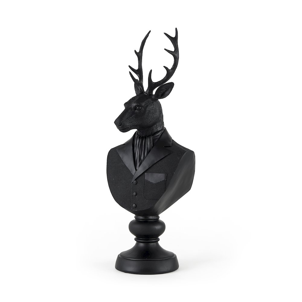Mozart 8.2L x 6.0W x 22.5H Black Painted Resin Deer Bust. Picture 1