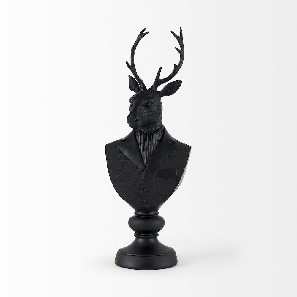 Mozart 8.2L x 6.0W x 22.5H Black Painted Resin Deer Bust. Picture 5