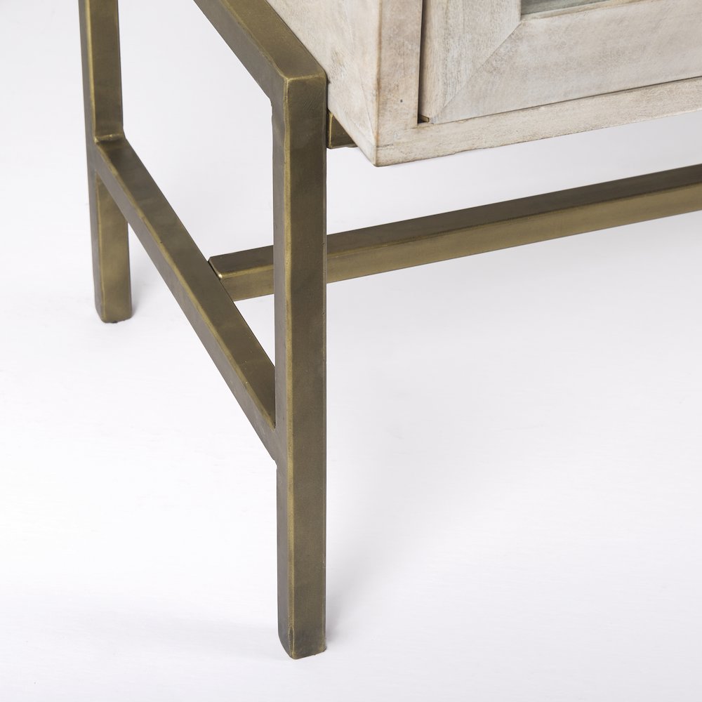 70L X 18W X 32H White Wood Gold Metal Base 4 Door Glass Cabinet Sideboard. Picture 3