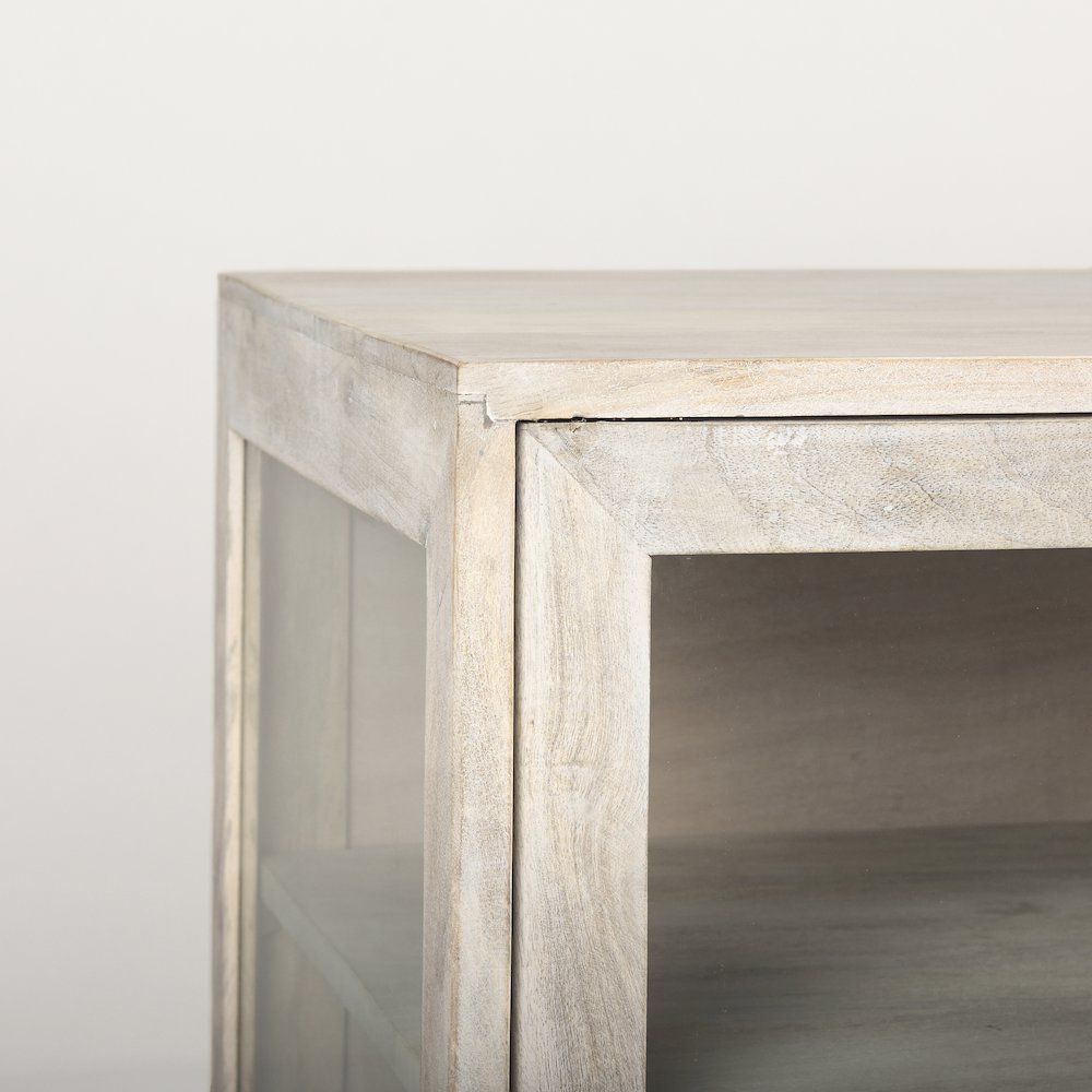 70L X 18W X 32H White Wood Gold Metal Base 4 Door Glass Cabinet Sideboard. Picture 9