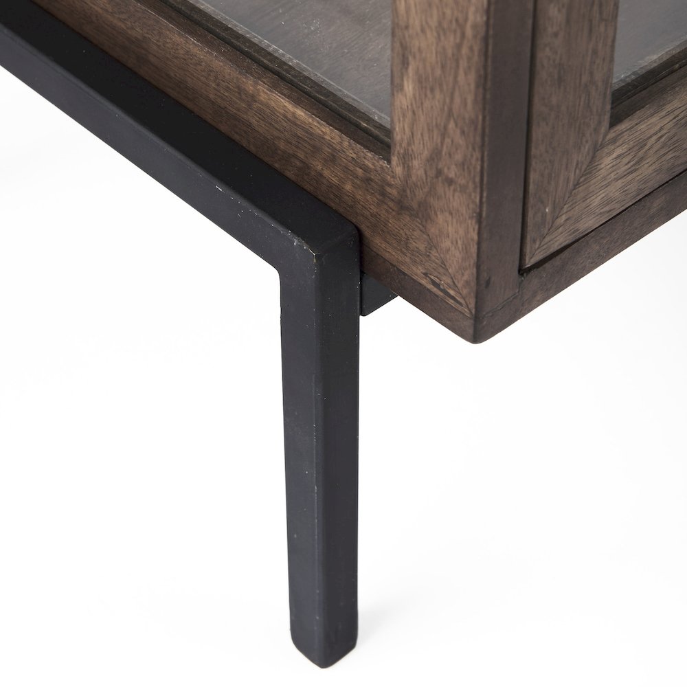 Arelius 20L x 18W x 26H  Medium Brown Wood Black Metal Frame End/Side Table. Picture 5