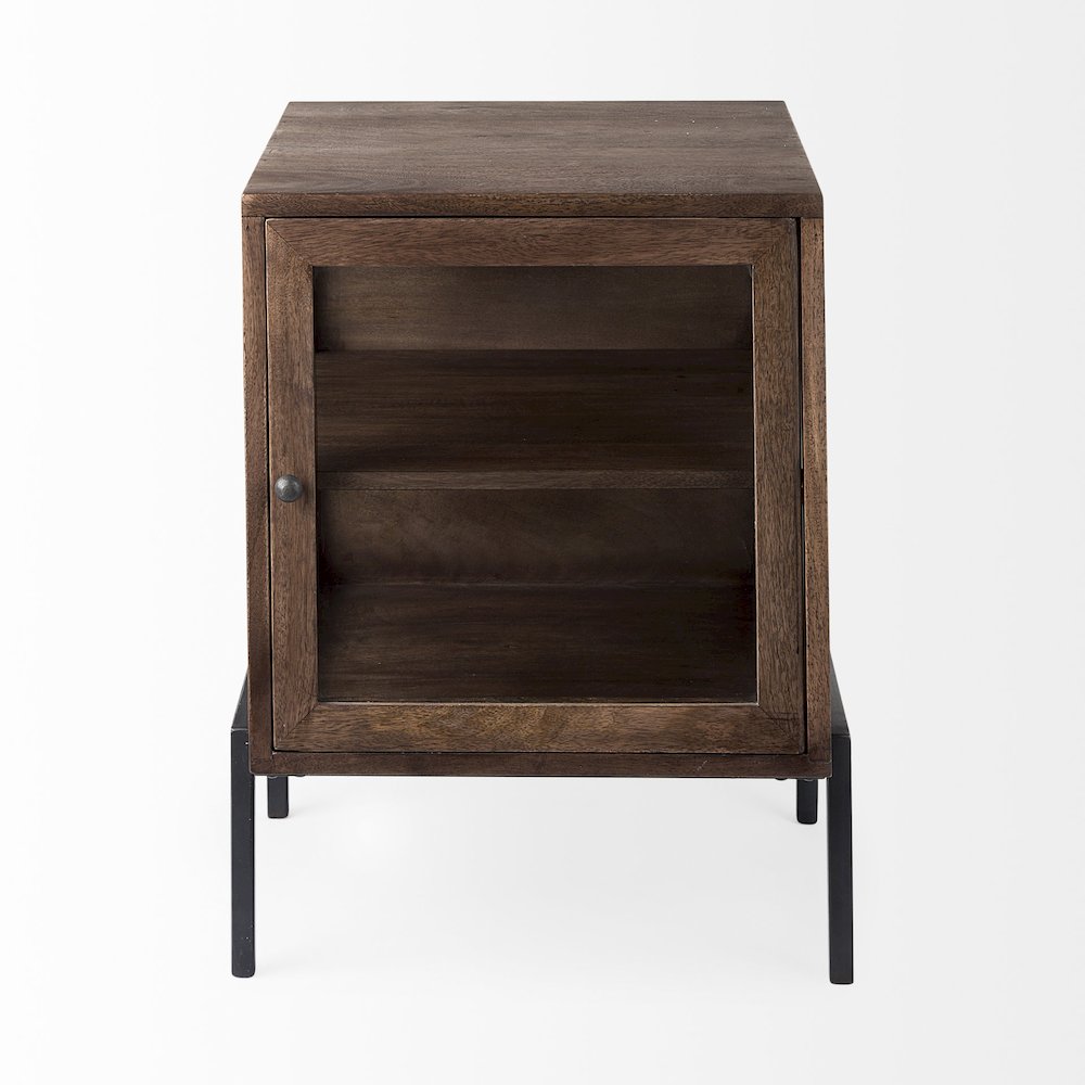 Arelius 20L x 18W x 26H  Medium Brown Wood Black Metal Frame End/Side Table. Picture 9