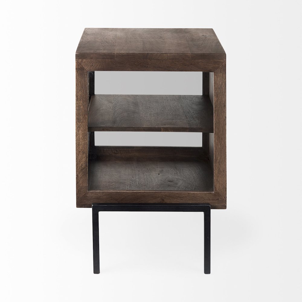 Arelius 20L x 18W x 26H  Medium Brown Wood Black Metal Frame End/Side Table. Picture 10