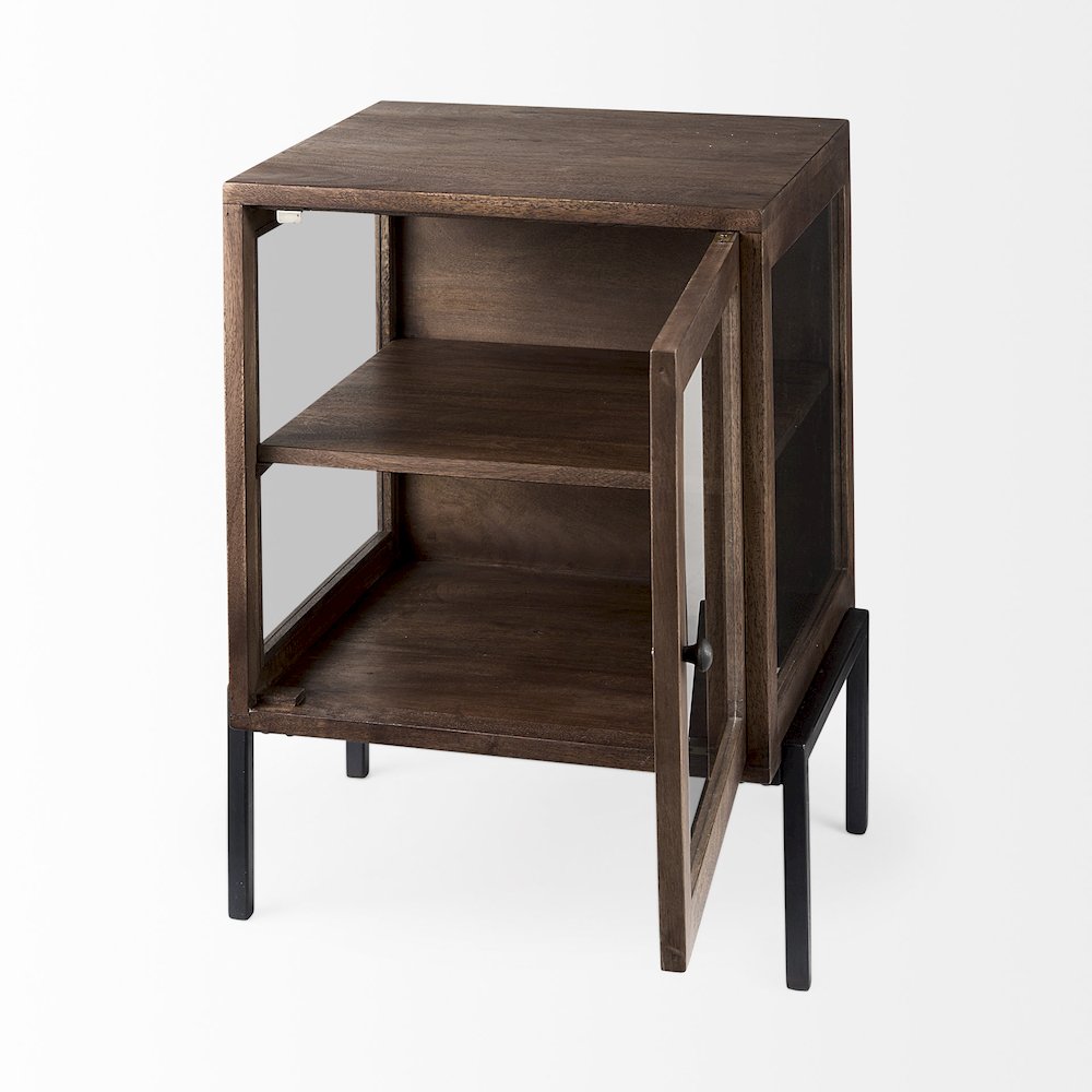 Arelius 20L x 18W x 26H  Medium Brown Wood Black Metal Frame End/Side Table. Picture 11