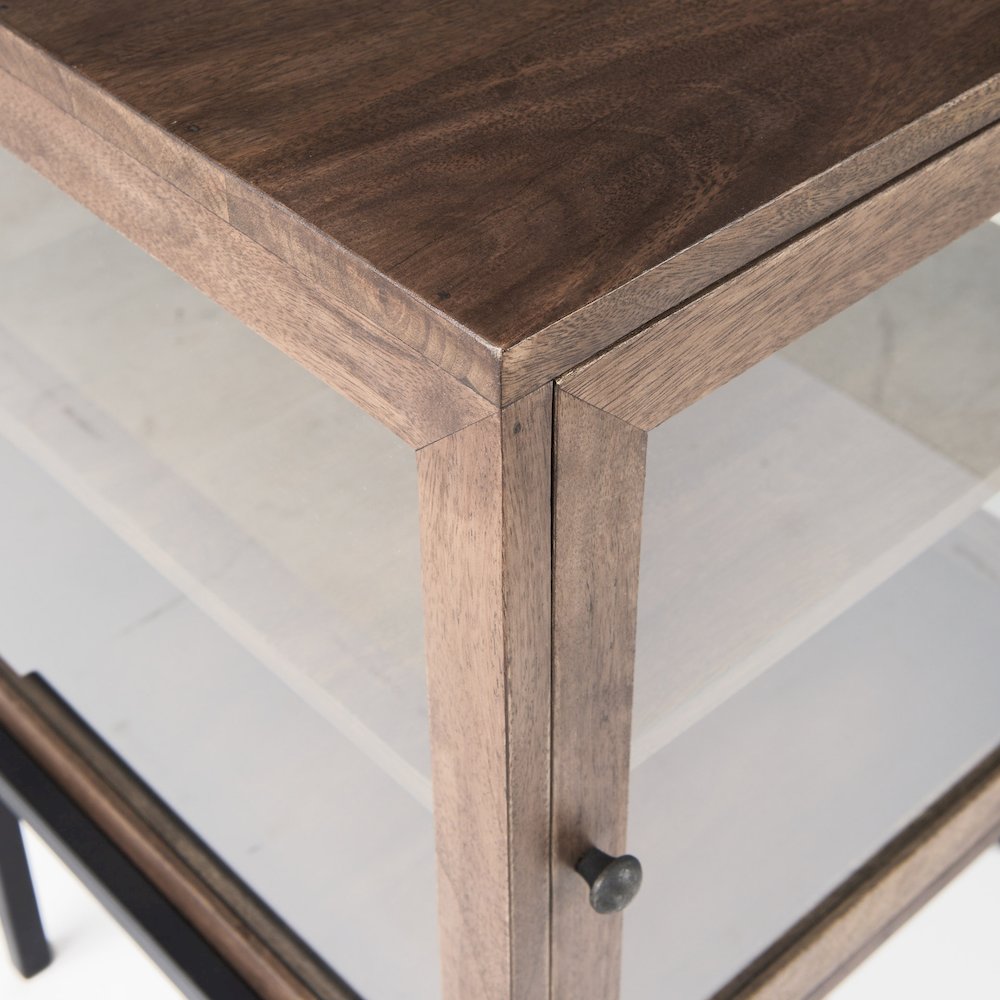 Arelius 20L x 18W x 26H  Medium Brown Wood Black Metal Frame End/Side Table. Picture 13