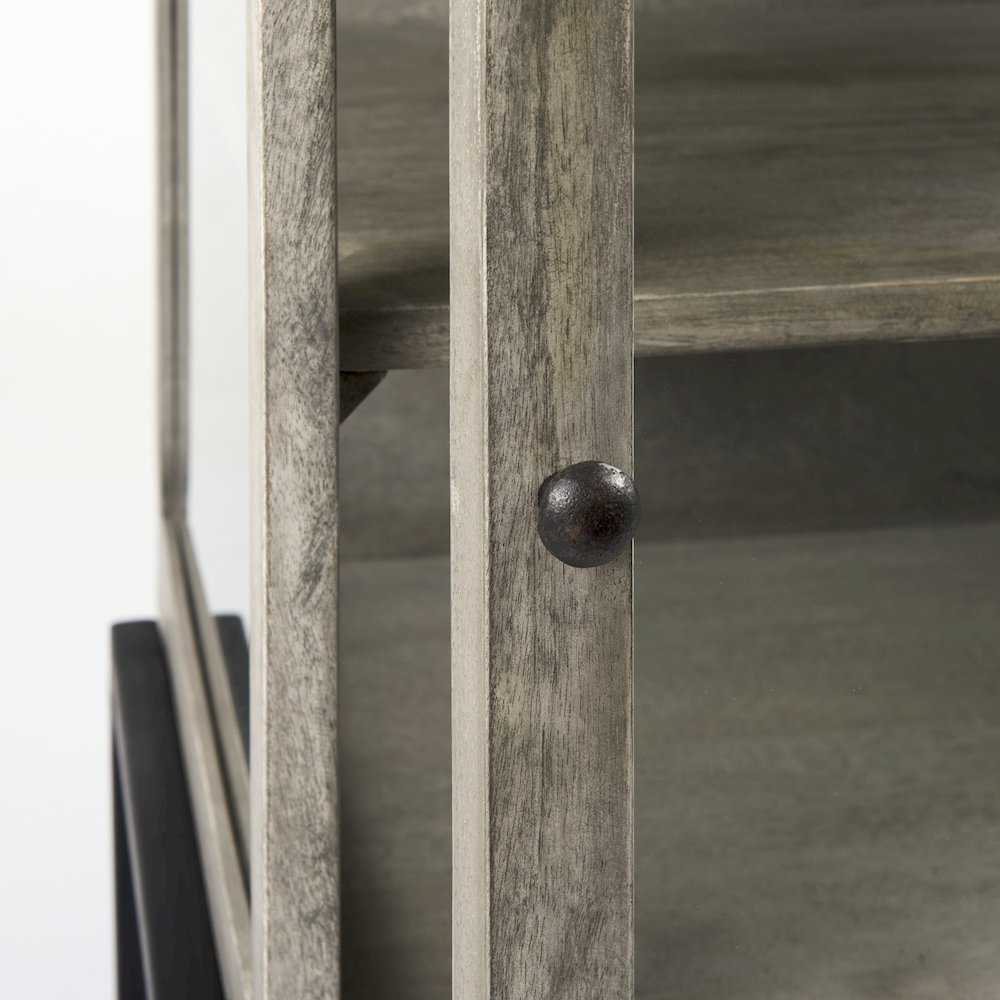 Arelius 20L x 18W x 26H Gray Wood Black Metal Frame End/Side Table. Picture 3