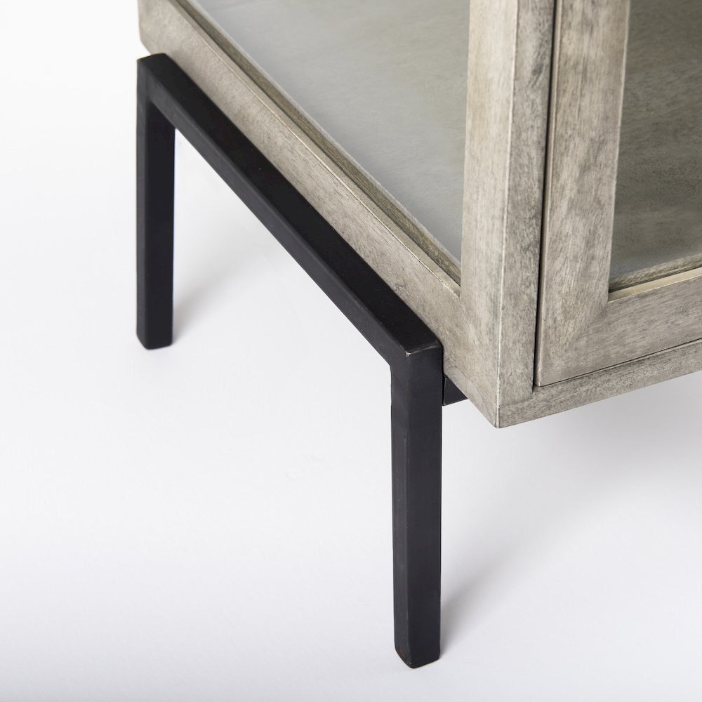 Arelius 20L x 18W x 26H Gray Wood Black Metal Frame End/Side Table. Picture 4