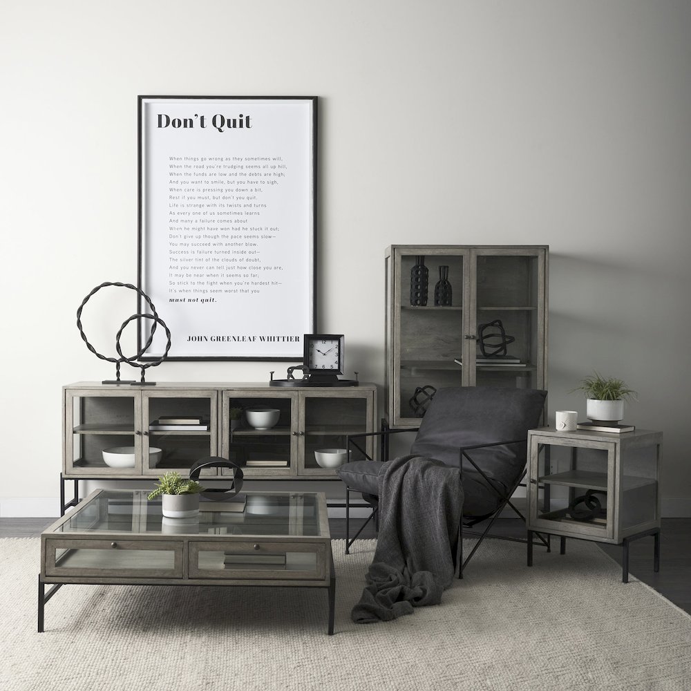 Arelius 20L x 18W x 26H Gray Wood Black Metal Frame End/Side Table. Picture 5