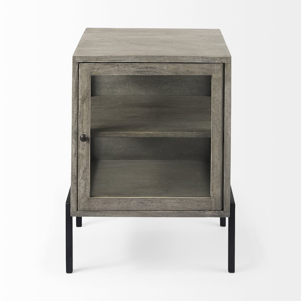 Arelius 20L x 18W x 26H Gray Wood Black Metal Frame End/Side Table. Picture 7