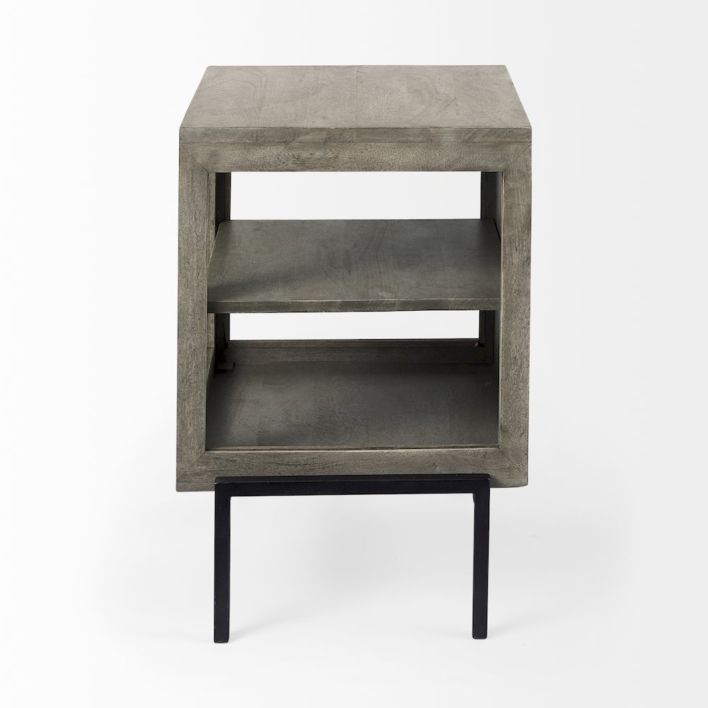Arelius 20L x 18W x 26H Gray Wood Black Metal Frame End/Side Table. Picture 8