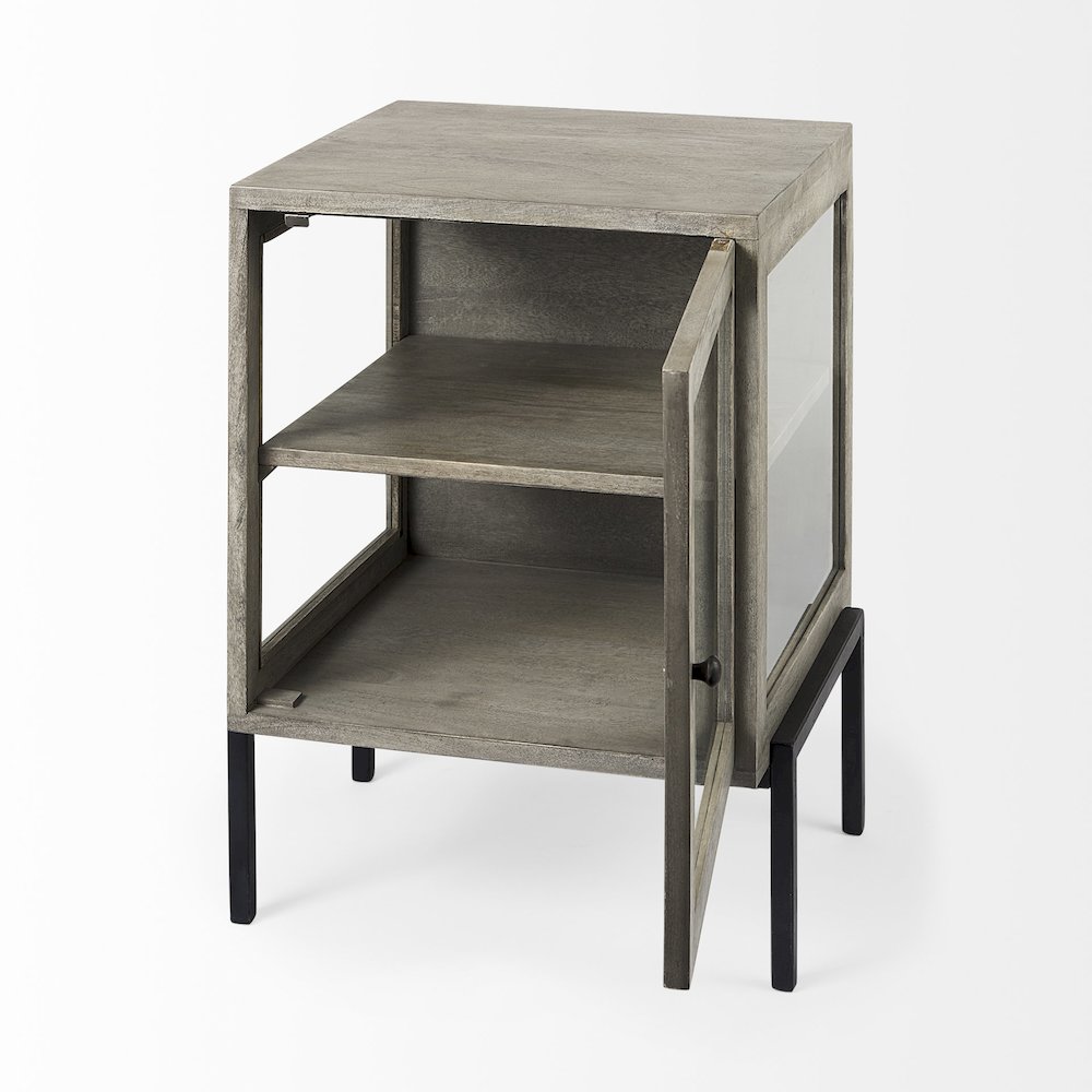 Arelius 20L x 18W x 26H Gray Wood Black Metal Frame End/Side Table. Picture 9