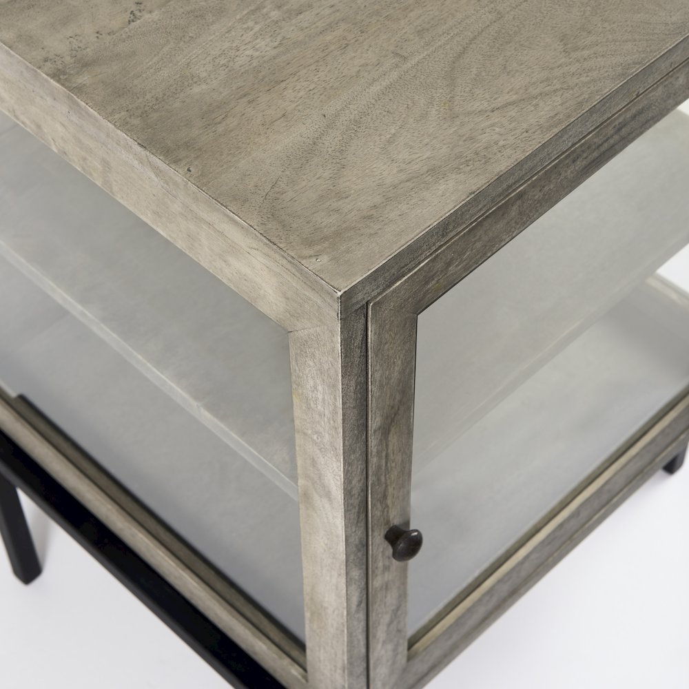 Arelius 20L x 18W x 26H Gray Wood Black Metal Frame End/Side Table. Picture 11