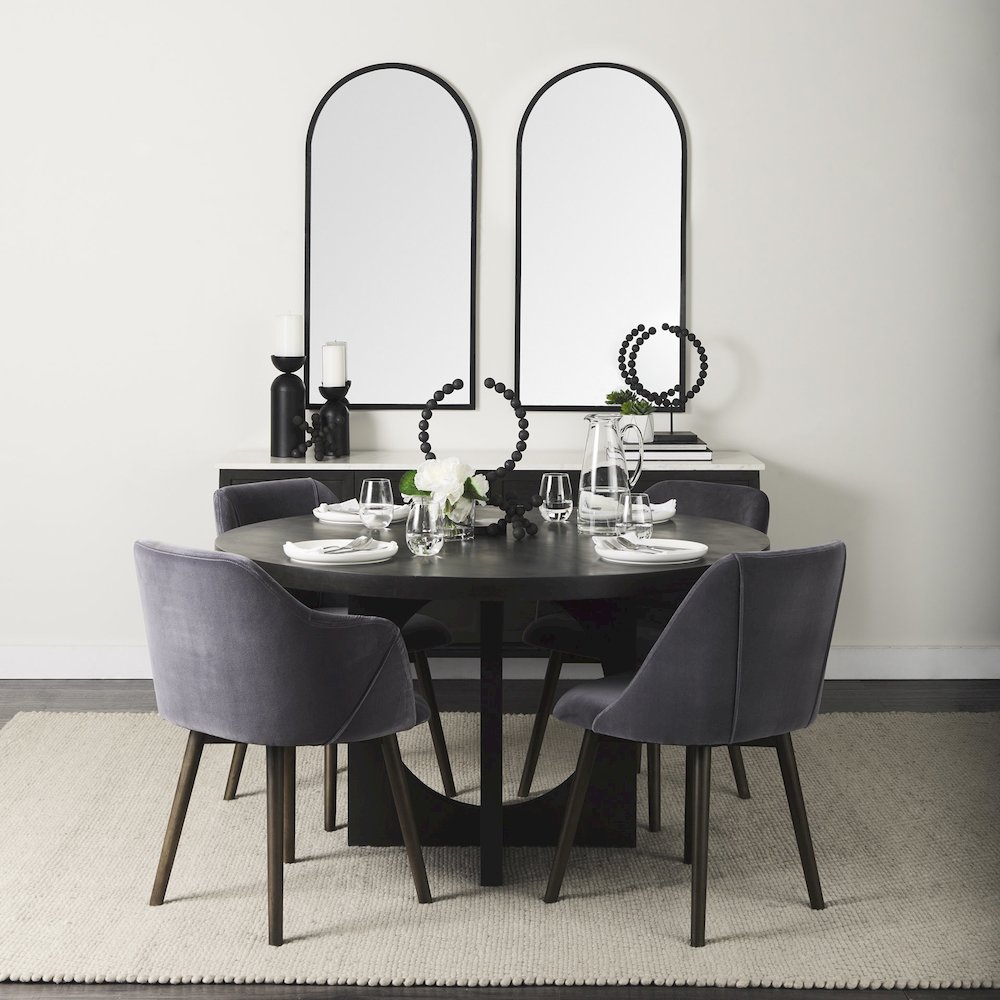 Giovanna 23.6L x 1.2W x 48.8H Black Metal Frame Rounded Arch Vanity Mirror. Picture 2