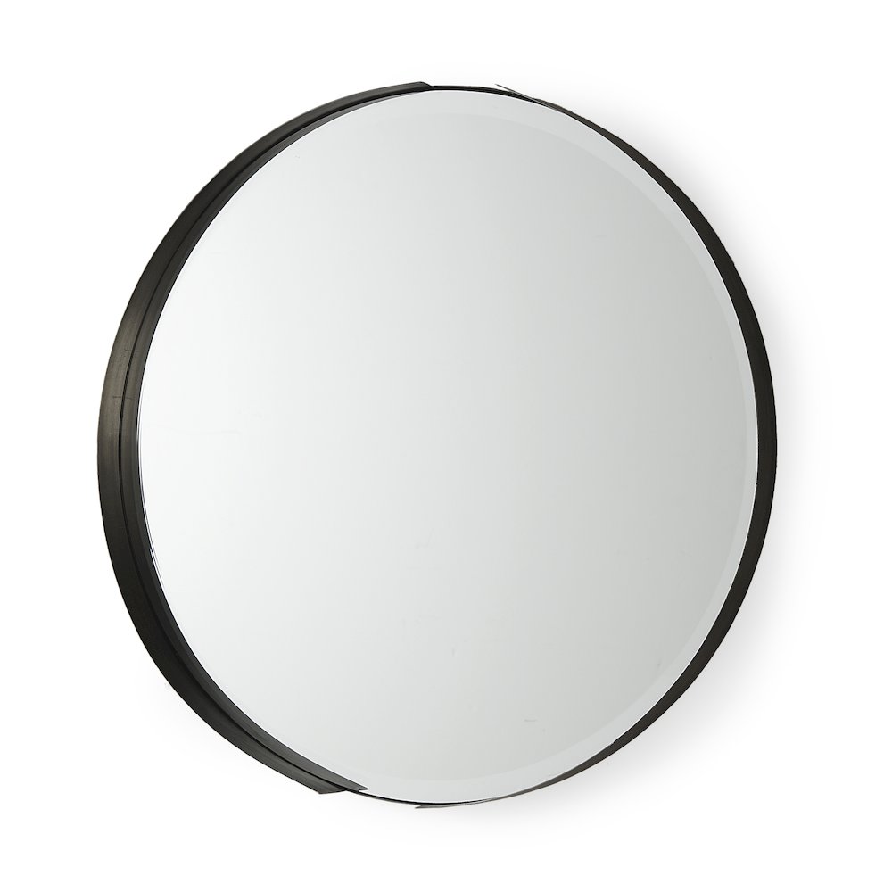 Adrianna 24.4" Black Metal Round Mirror. Picture 1