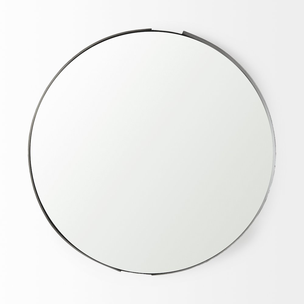 Adrianna 24.4" Black Metal Round Mirror. Picture 2