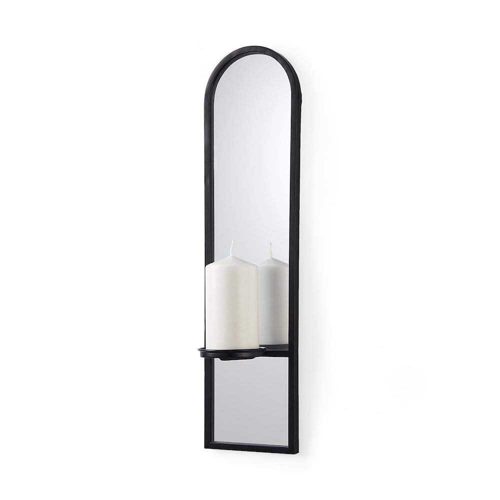 Evianna 7L x 7W x 25H MirroredBlack Metal Frame Wall Candle Holder. Picture 1