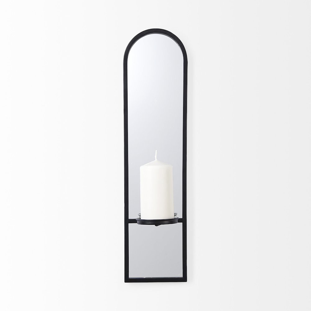 Evianna 7L x 7W x 25H MirroredBlack Metal Frame Wall Candle Holder. Picture 2