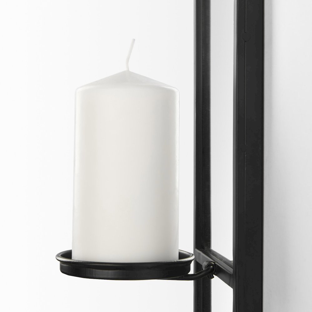 Evianna 7L x 7W x 25H MirroredBlack Metal Frame Wall Candle Holder. Picture 6