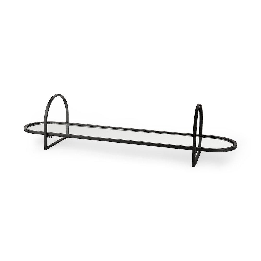 Evianna 30L x 7W x 7H MirroredBlack Metal Frame Tray. Picture 1