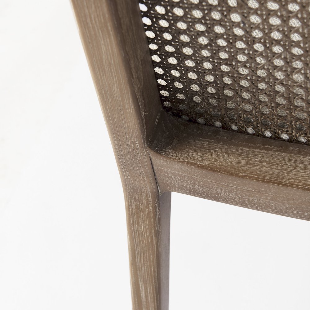 Light Brown Wood Cream Fabric Seat And Cane Back Armless Dining Chair. Picture 3