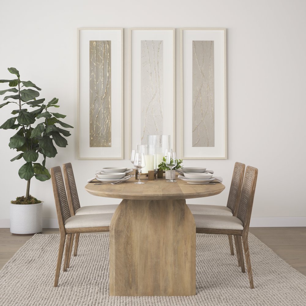Light Brown Wood Cream Fabric Seat And Cane Back Armless Dining Chair. Picture 5