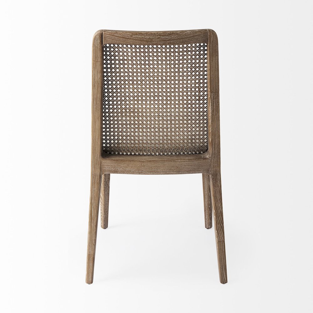 Light Brown Wood Cream Fabric Seat And Cane Back Armless Dining Chair. Picture 9