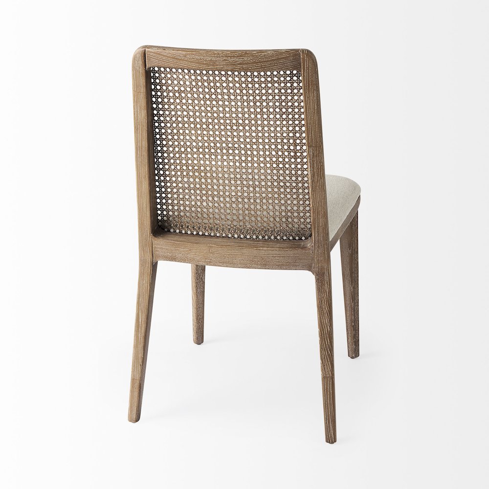 Light Brown Wood Cream Fabric Seat And Cane Back Armless Dining Chair. Picture 10