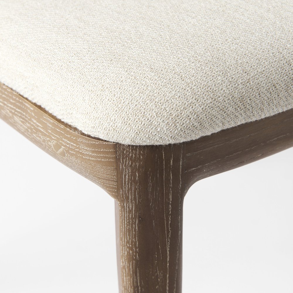 Light Brown Wood Cream Fabric Seat And Cane Back Armless Dining Chair. Picture 12