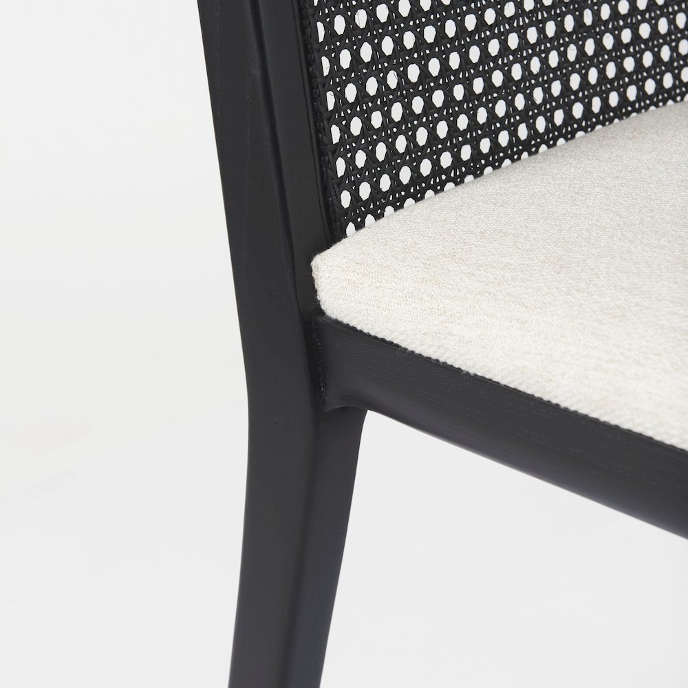 Black Wood Cream Fabric Seat And Cane Back Armless Dining Chair. Picture 2
