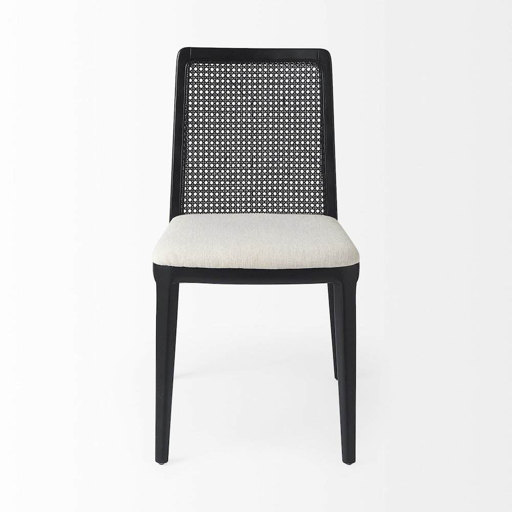 Black Wood Cream Fabric Seat And Cane Back Armless Dining Chair. Picture 7